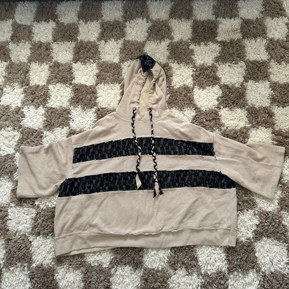 POL Tan and Black Striped Sweater
